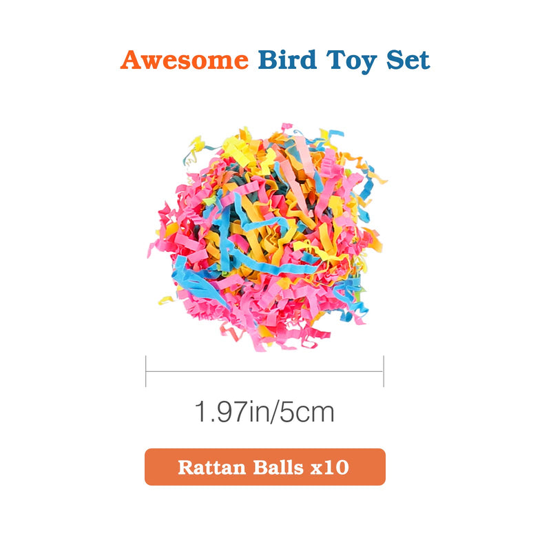 [Australia] - Noryika 1.97 inch Rattan Balls Birds Toy, [10 - Pack] Bird Chew Toys, Wicker Bird Balls, Bird Cage DIY Accessories, Rattan Balls with Shredded Paper for Bird Chewing Small Animals Playing, Colorful 