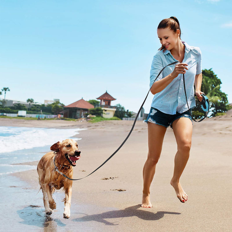 [Australia] - BABYLTRL Upgraded Retractable Dog Leash, 360° Tangle-Free Dog Walking Leash for Heavy Duty up to 110lbs, 16ft Strong Reflective Nylon Tape with Anti-Slip Handle, One-Handed Brake, Pause, Lock Blue 