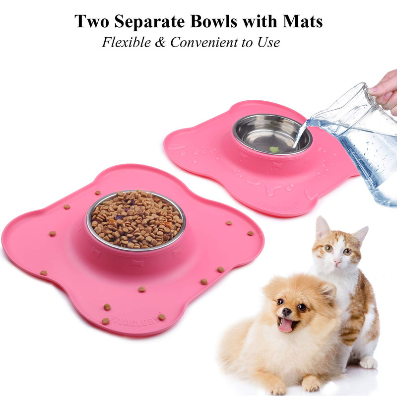 Vivaglory Dog Bowls Set, 2 Pack Puppy Bowls with Non Spill Silicone Mat and Food Grade Stainless Steel Water and Food Feeding Bowl for Kitty Puppy Cat Dog 6½ OZ ea. Pink - PawsPlanet Australia