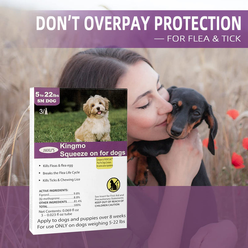 Flea and Tick Prevention for Dogs, Small Dog Flea & Tick Control with Fipronil, Long-Lasting and Fast-Acting Topical Flea & Tick Treatment Drops for Puppies, 5 to 22 lbs, 6 Doses 5-22lbs - PawsPlanet Australia