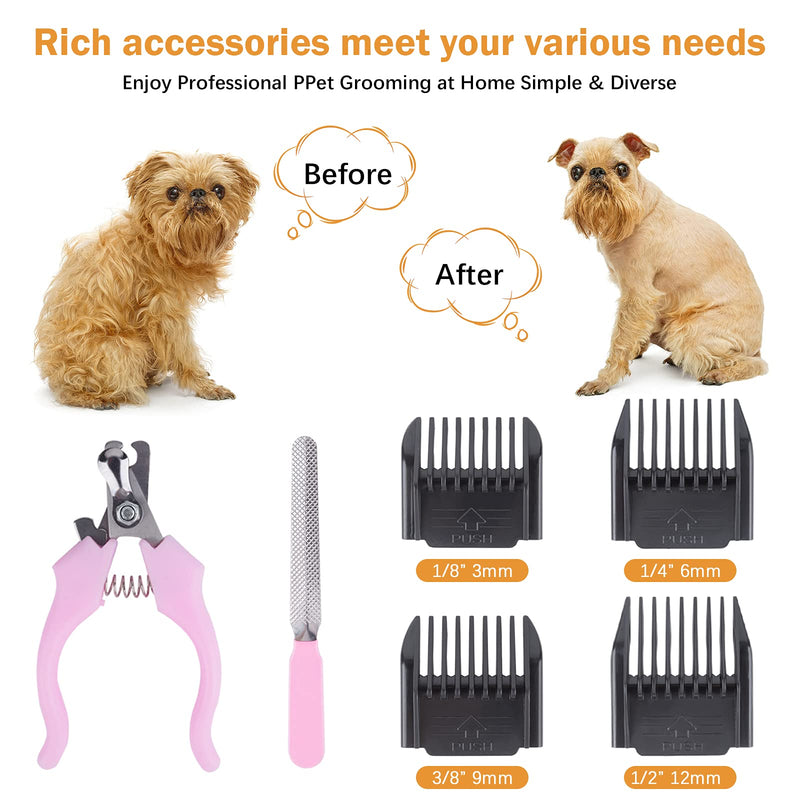 Audoc Professional Pet Hair Clippers with Comb Guides Nail Clipper Kit Nail File for Dogs Cats Horses and Other House Animals Pet Grooming Kit Set - PawsPlanet Australia