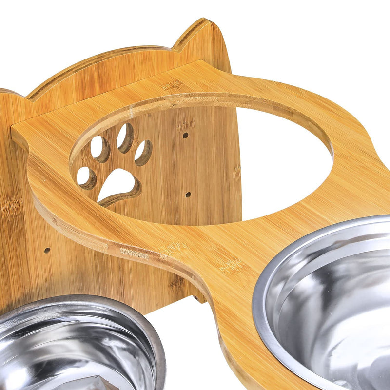 Taylor & Brown Large Raised Dog Bowls for Cats and Dogs - Bamboo Elevated Dog Cat Food and Water Bowls Stands Feeder Dishes with 2 Stainless Steel Bowls and Anti Slip Feet, 28.4cm high - PawsPlanet Australia