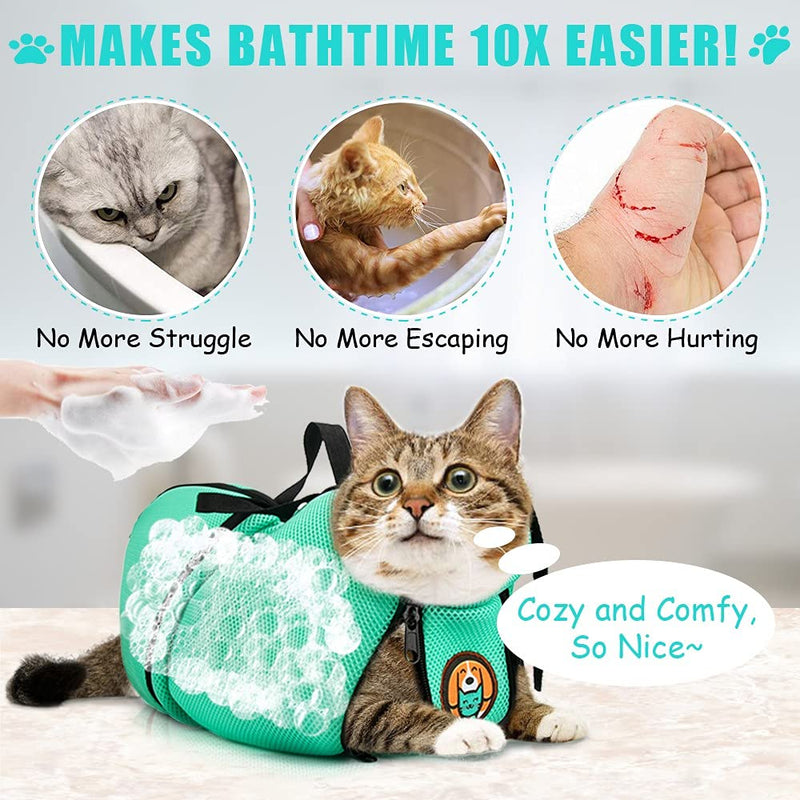 AWOOF Cat Bathing Bag Adjustable Cat Grooming Bag Anti Scratch & Bite Polyester Soft Portable Mesh Cat Washing Bag for Small Medium Large Cats Nail Trimming Ear Cleaning Medicine Taking - PawsPlanet Australia