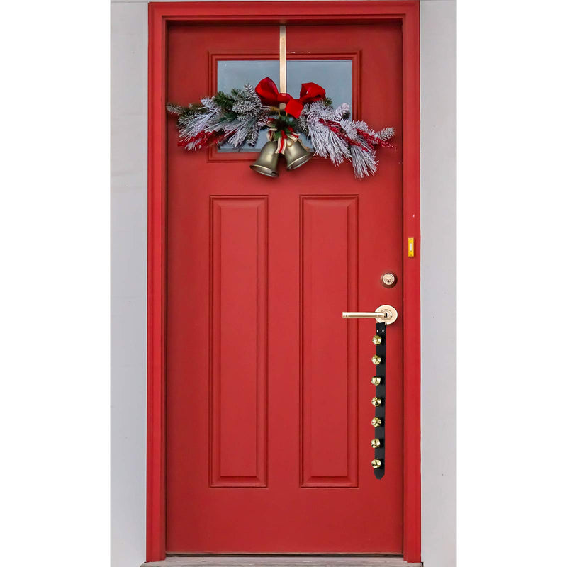Frienda Gold Hanging Jingle Bells 7-Bell Dog Doorbells for Door Knob Faux Leather Belts Go Outside Dog Bells Christmas Decor and Holiday Home Decorations (18.7 x 1.8 x 1 Inches) - PawsPlanet Australia
