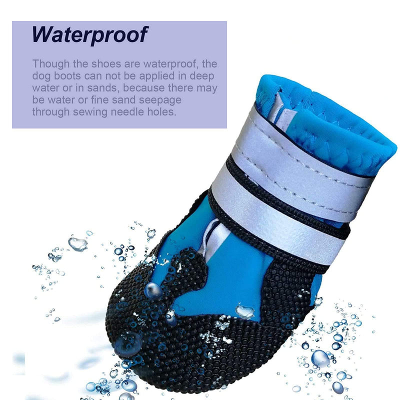 NeuWook Dog Boots, Set of 4 Waterproof Dog Protective Boots Wear-Resistant Dog Shoes with Reflective Straps for Small Medium Large Dogs Outdoor, Blue (S) S - PawsPlanet Australia