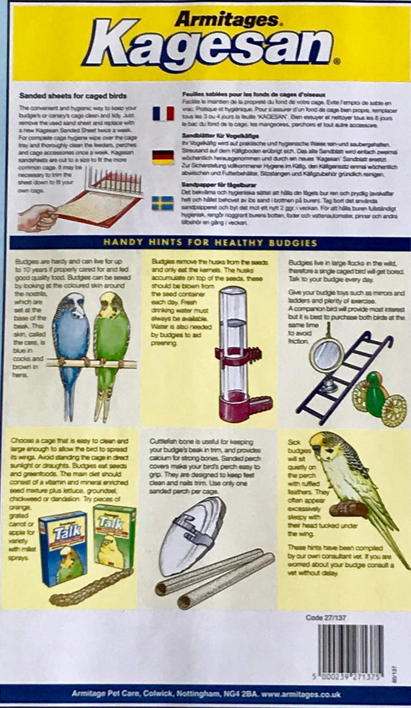 Armitage KAGESAN BIRD SANDED SHEETS - SANDPAPER - (MADE 12 X 5 PACKS - PawsPlanet Australia