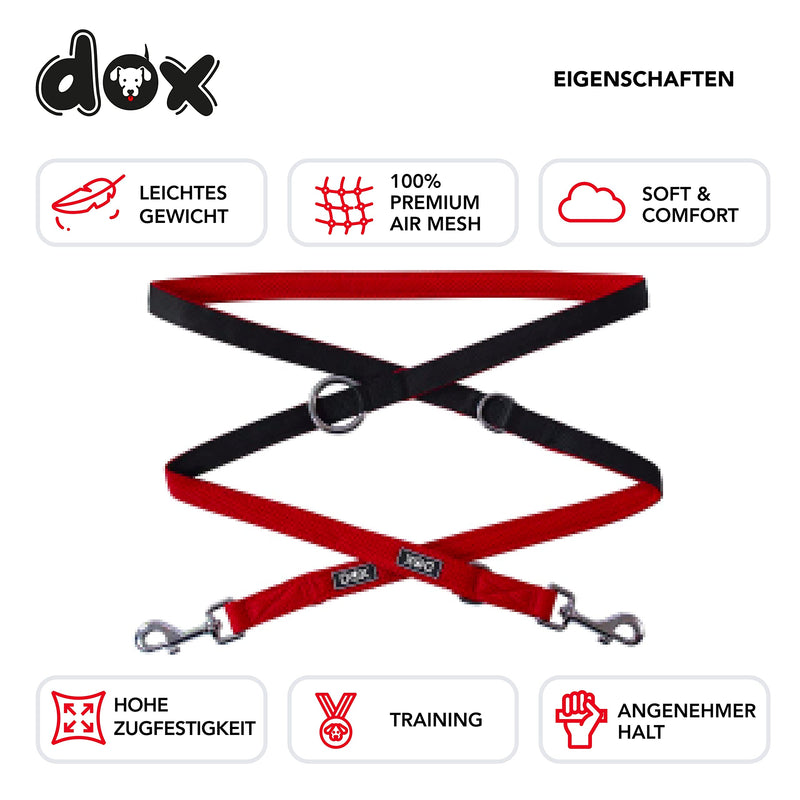 DDOXX dog leash Air Mesh, 3-way adjustable, 2m | for small & large dogs | Double Leash Two Dog Cat Puppy | Towing leash large | Lead leash small | Running leash puppy leash | Red, XS XS - 1.5 x 200 cm - PawsPlanet Australia