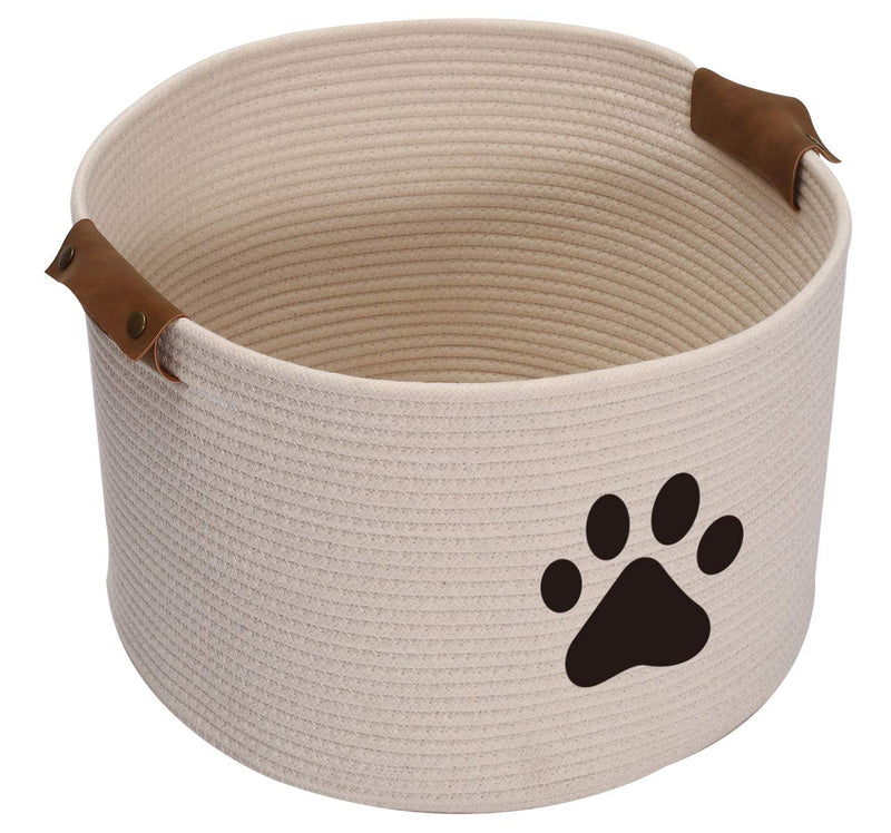 Brabtod toy basket for dogs - Small Round Pet Toy and Accessory Storage Bin for Home Décor-white white - PawsPlanet Australia