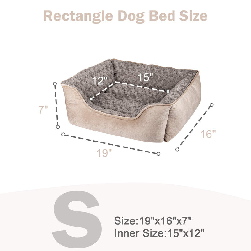 JOEJOY Rectangle Dog Bed for Large Medium Small Dogs Machine Washable Sleeping Dog Sofa Bed Non-Slip Bottom Breathable Soft Puppy Bed Durable Orthopedic Calming Pet Cuddler, Multiple Size, Beige S(19"x 16"x 7") - PawsPlanet Australia