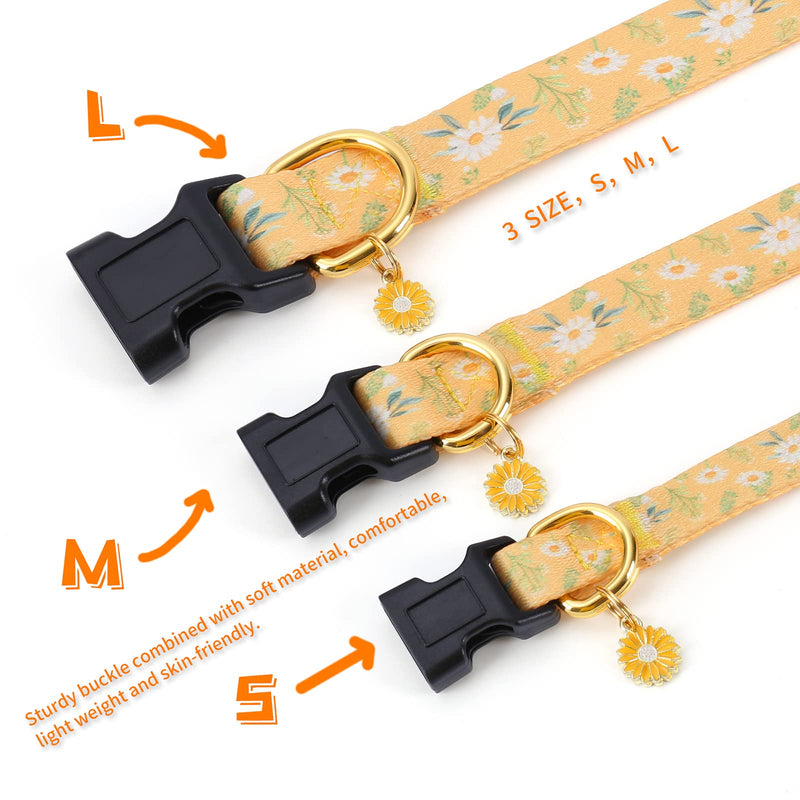 Cotton Handmade Dog Collar for Small Medium Large Dogs,Yellow Daisy with Pendant Cute Dog Collars,Ideal for Girl Dogs Boy Dogs (Medium) Yellow - PawsPlanet Australia