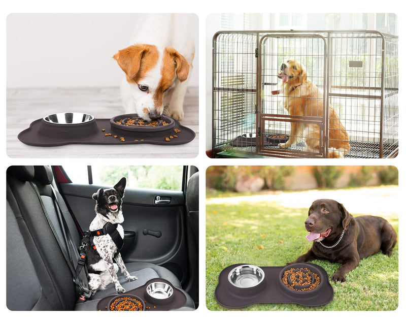 Pecute Dog Bowl Slow Feeder Bloat Stop Pet Bowl Eco-Friendly Non-Toxic No Choking Healthy Design Bowl with No-Spill Non-Skid Silicone Mat Stainless Steel Water Bowl for Dogs Cats and Pets M-13.5oz/bowl Brown Bowl - PawsPlanet Australia