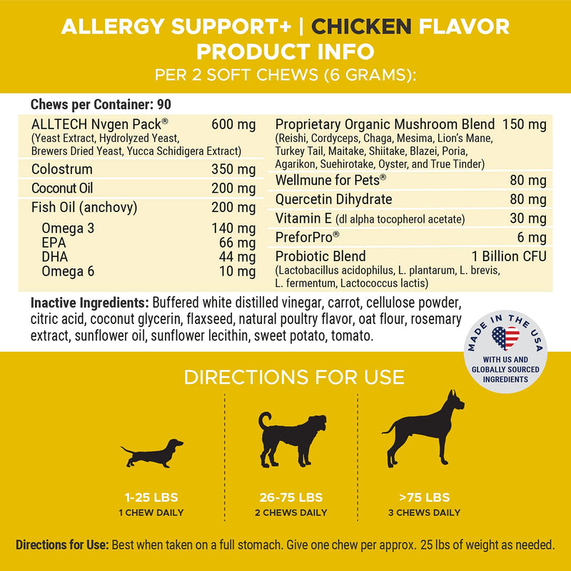 PetHonesty Dog Allergy Relief Chews, Omega 3 Salmon Fish Oil Probiotic Supplement for Anti-Itch, Hot Spots, and Seasonal Allergies Max Strength - Chicken - PawsPlanet Australia