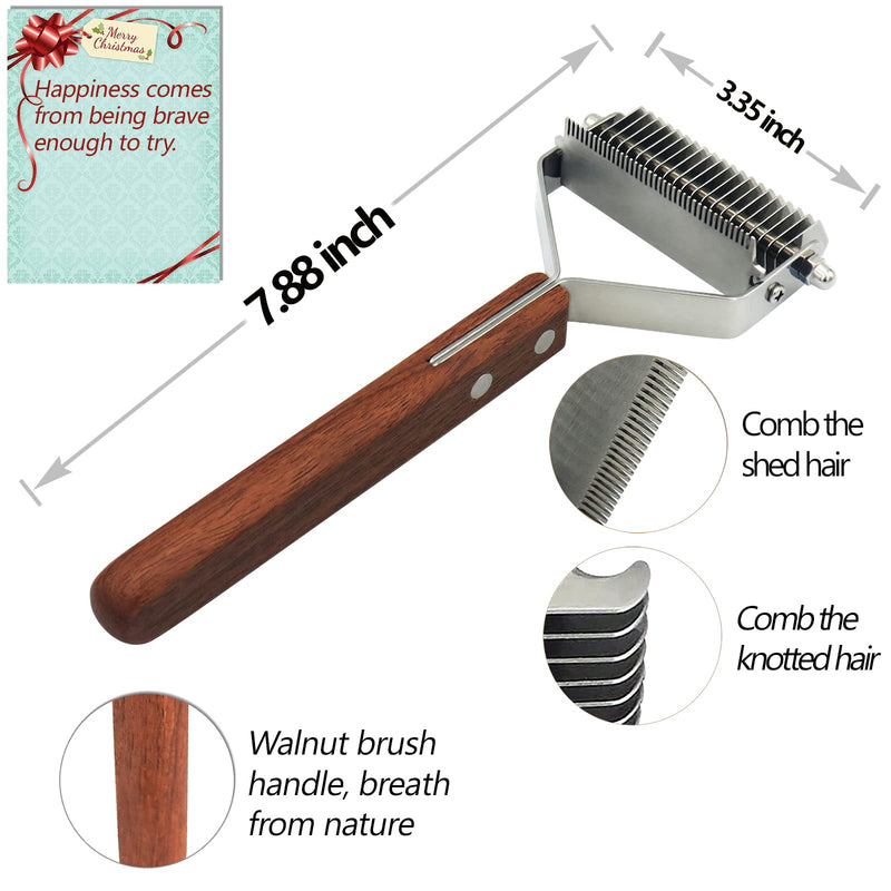 DIYUQISHI Undercoat Rake for Dogs with Wooden Handle, Dog Grooming Comb, Pet Hair Massage Shedding Brush, Dog Comb, 2 in 1 Deshedding Tool& Dematting Undercoat Rake for Removing Tangles and Knots - PawsPlanet Australia