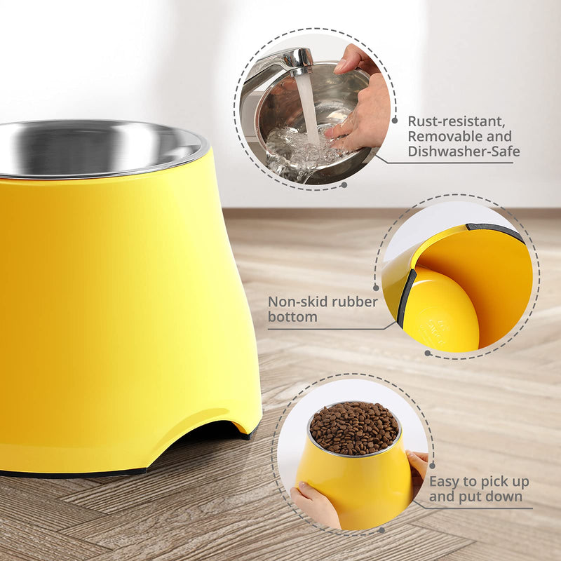 yoken Sturdy Elevated Dog Bowls, [Prevention of Vertebrae Disease] [2X Non-Slip] Dog Food Bowls with Stainless Steel Bowl, High Capacity Dog Water Bowl, Colorful Raised Dog Bowl for MediumSmall Dogs M（500ML = 16 OZ / 2 Cups） Lemon Yellow - PawsPlanet Australia
