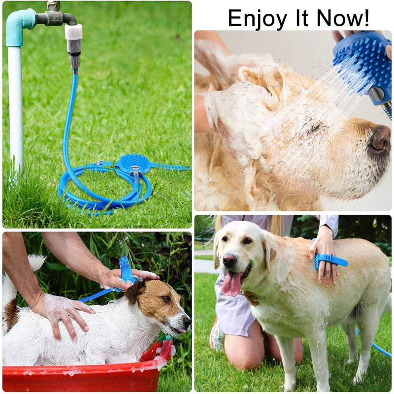 RCruning-EU Dog Shower Sprayer, Pet Brush Tool for Bathing Grooming Massage, Adjustable Hand Held Brush and Wipes 2 in 1, for Large Medium Small Dogs Cats Outdoor Bath (2.5 m, Blue) - PawsPlanet Australia