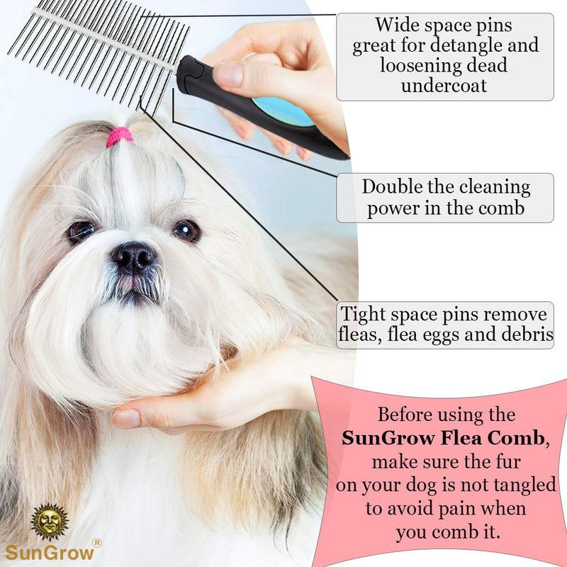 SunGrow Pet Comb for Dogs and Cats, Fur Detangling Tool, Grooming and Massage Comb, Removes Loose Hair, Knots and Mats, Rounded Stainless Steel Teeth, Fine Pins Prevent Scratching - PawsPlanet Australia