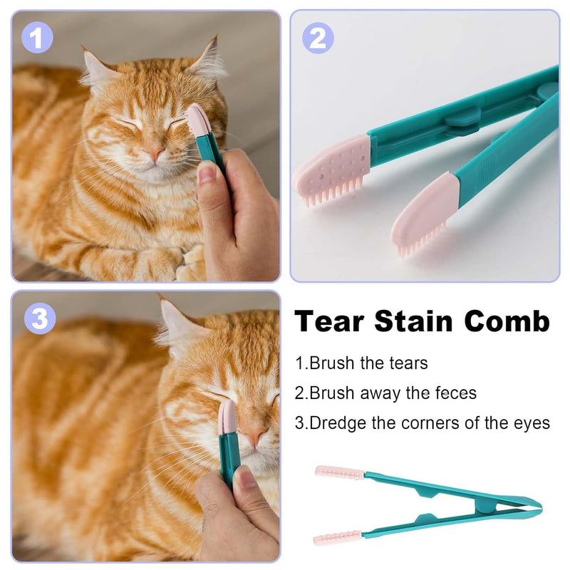 MEISO 4 pieces animal hair comb, cats and dogs comb, multifunctional animal hair comb, cat dog flea comb, pet tear stain remover comb set, pet dog cat care comb - PawsPlanet Australia