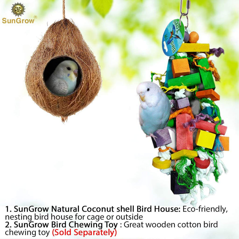 SunGrow Coco Shell Bird House, 4.5 Inches Shell Diameter with 2.5 Inches Opening Diameter, for Small to Medium Birds, Raw Coconut Husk, Sturdy Treat Dispenser, Includes Hanging Loop, 1 Piece - PawsPlanet Australia