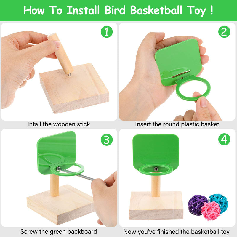 [Australia] - 6 Pieces Bird Training Toys Parrot Intelligence Toy Mini Shopping Cart Mini Roller Skate Toy Basketball Stacking Rings Bird Toy Bell Balls for Parrots and Birds Trick Tabletop Toys 