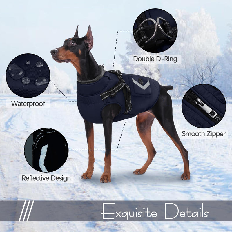 Kuoser dog coat, dog coat for small dogs, waterproof dog coat winter, dog jacket, dog coat large dogs, dog coat with harness blue M - PawsPlanet Australia