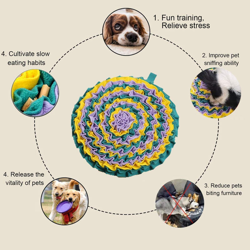 Snuffle Mat for Dogs, Dog Feeding Mat, Durable Interactive Dog Toys Encourages Natural Foraging Skills, Treat Dispenser Stress Relief round - PawsPlanet Australia