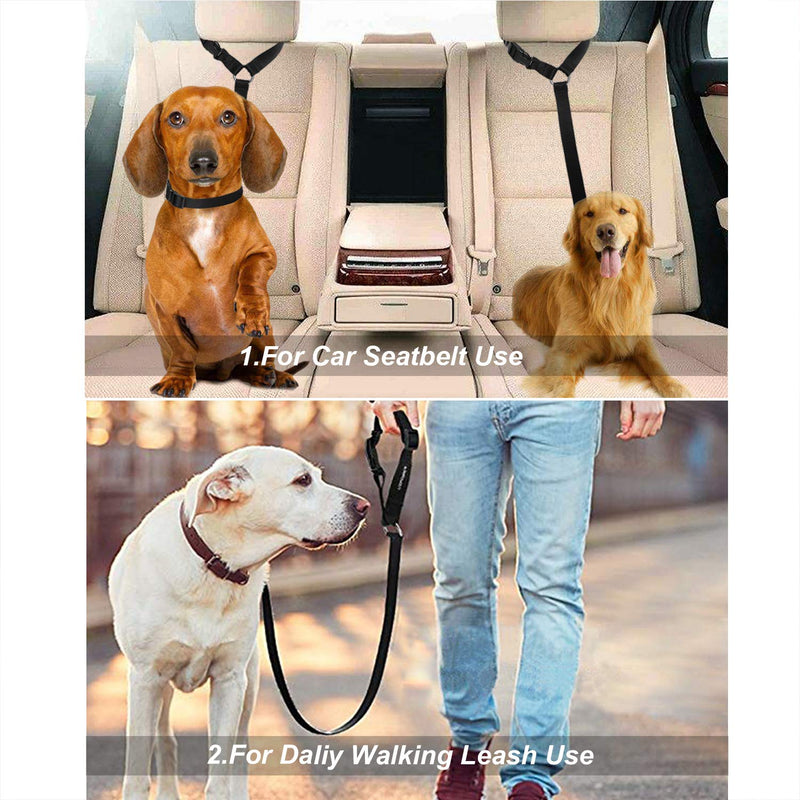 CGBOOM Universal Dog Seat Belt for Car Headrest, Multifunctional Adjustable Dog Belt Safety Harness Dog Seat Belt Suitable for Small, Medium & Large Dogs - 2 Pack (Black) - PawsPlanet Australia