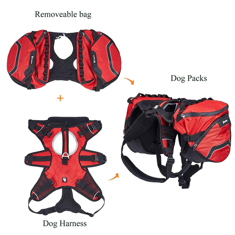 [Australia] - Pettom Dog Saddle Backpack 2 in 1 Saddblebag&Vest Harness with Water-Resistant for Backpacking, Hiking, Travel, for Small, Medium & Large Dogs Red 