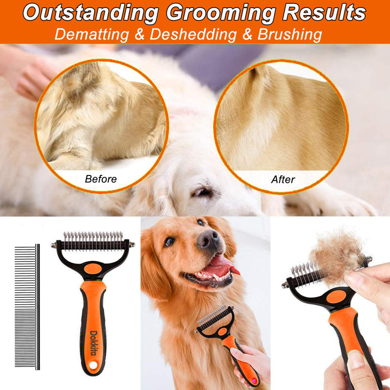 Dokkita dog brush cat brush undercoat long hair short hair, undercoat brush 17+9 rake side, undercoat comb removes undercoat and matting, fur brush with massage effect & top hair protection orange - PawsPlanet Australia