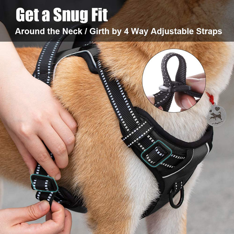 [Australia] - PoyPet No Pull Dog Harness, Reflective Vest Harness with 2 Leash Attachments and Easy Control Handle for Small Medium Large Dog XS Black 