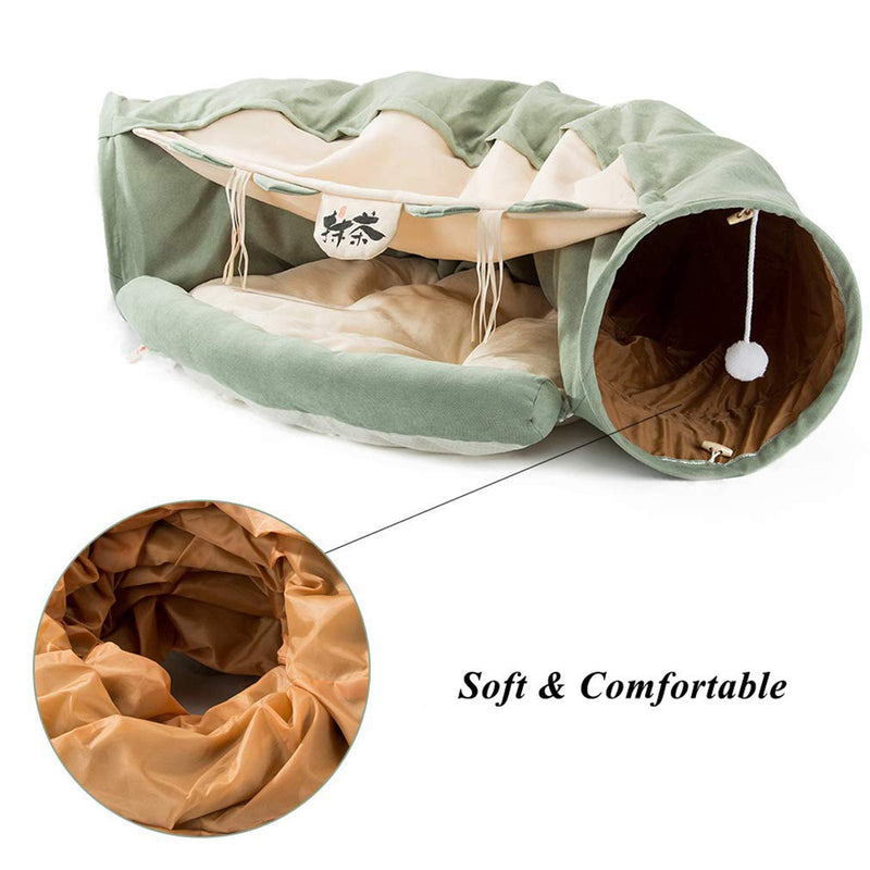 MULLY Cat Bed,Cat Tunnel with Cushion Mat,2 in 1 Cat Tunnel Bed with Hanging Scratching Balls,Cat Bed with Cat Tunnel Tube,Cat Tunnel for Indoor Cats(Mint Green) Mint Green - PawsPlanet Australia