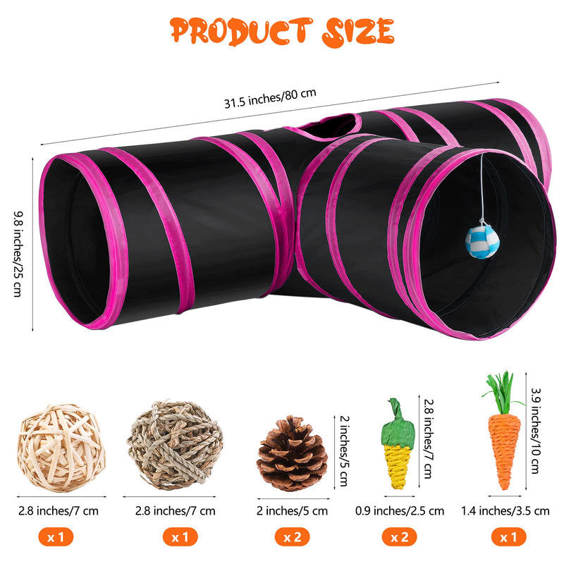 Tiibot Bunny Tunnels Collapsible 3 Way Bunny Hideout Tunnels & Tubes Guinea Pig Tunnel, with 7 Pieces Pets Chew Toys Small Tunnel Hideaway Toys for Dwarf Rabbits Bunny Guinea Pigs Kitty Hot Pink - PawsPlanet Australia