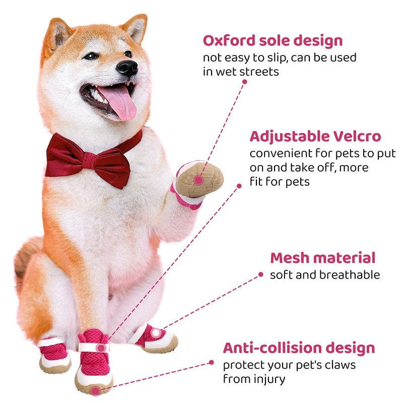 MAZORT Breathable Dog Shoes Mesh Pet Boots with Adjustable Strap and Anti-Slip Sole Puppy Paw Protectors for Small Dogs 4pcs 35#: 1.4" x 1.2" (L x W) rose red - PawsPlanet Australia