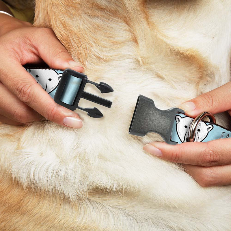 [Australia] - Buckle-Down Dog Collar Plastic Clip Polar Bear Repeat Baby Blue Available In Adjustable Sizes For Small Medium Large Dogs 1.5" Wide - Fits 18-32" Neck - Large 