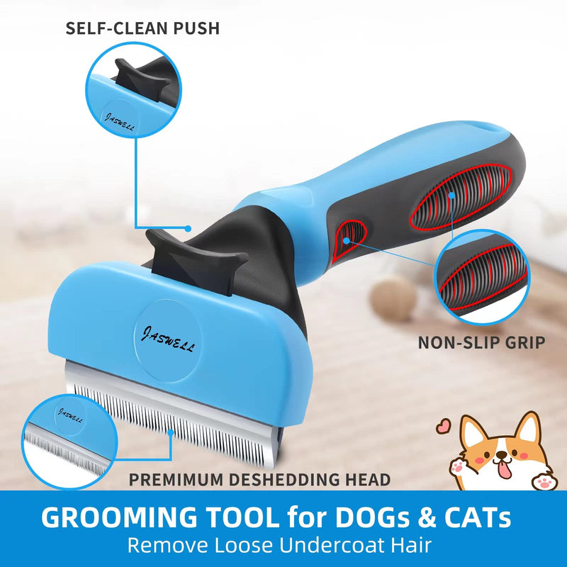 JASWELL Self-Cleaning Pet Hair Shedding Brush for Dogs and Cats Dog Grooming Tool Effectively Reduces Shedding by up to 95% Professional Deshedding Brush (Blue) Blue - PawsPlanet Australia