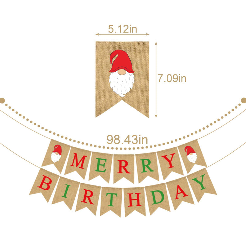 Rainlemon Burlap Merry Birthday Banner Christmas Swedish Gnome Rustic Party Decoration - PawsPlanet Australia