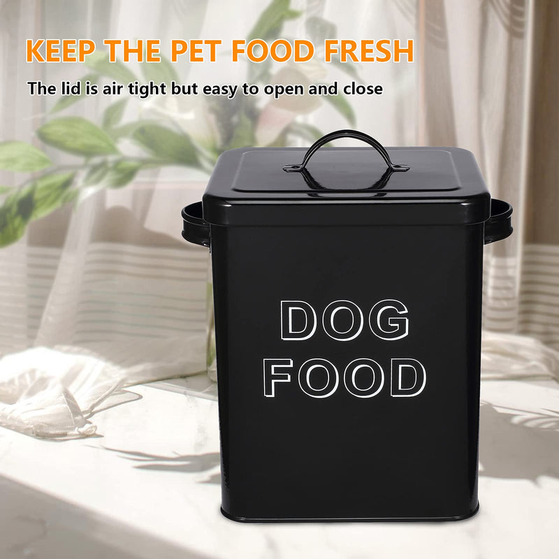 Morezi Dog Treat and Food Storage Tin with Lid and Serving Scoop Included - Cream Powder - Coated Carbon Steel - Tight Fitting Lids - Storage Canister Tins - Dog Food - Black Black Dog Food - PawsPlanet Australia