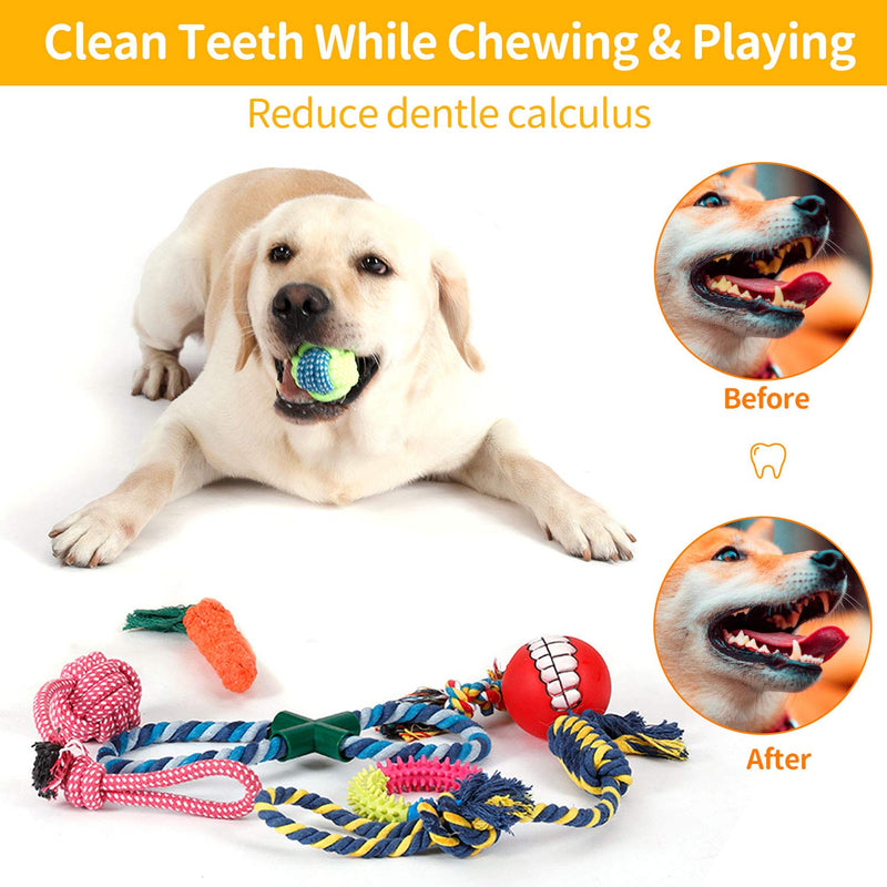 PETTOM Dog Toys Teething Training Dog Chew Toys 10pcs Dog Rope Toys 100% Natural Cotton Avoiding Dogs Boredom Anxiety Ball Rope and Chew Squeaky Toys for Large Medium Dogs Puppy Toys Dog Gift Set - PawsPlanet Australia