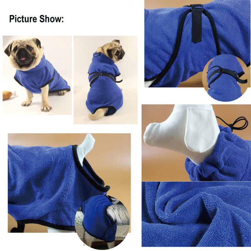 Kismaple Pet Cats Dog Bathrobe Towel Adjustable Soft Fast Drying Super Absorbent with Waist Belt Coat Robe for Puppy Small Medium Large X-Large Dogs (S, Blue) S - PawsPlanet Australia