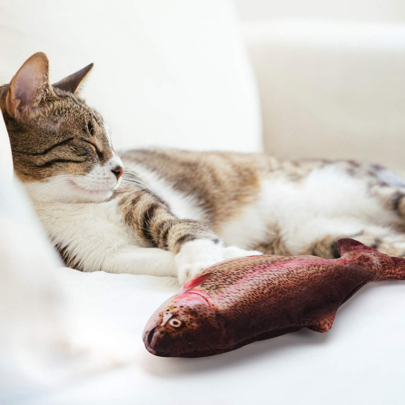 Cat Fish Toy Moving Fish Toy For Cats, Interactive Catnip Fish Toys For Indoor Cats, 28Cm Electric Cat Kicker Fish Toy, Floppy Chew Fish Toy For Cats, Usb, Washable, For Biting, Chewing And Kicking rainbow trout - PawsPlanet Australia