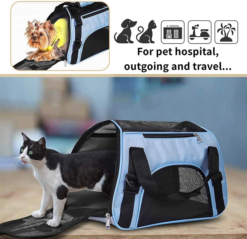 Puppy carrier for small dogs Cat carrier Portable Pet carriers Travel bag Foldable Transport Bag for Dogs and Cats with Locking Safety Zippers, Pale Blue 43cm x 20cm x 28cm… A-Blue - PawsPlanet Australia