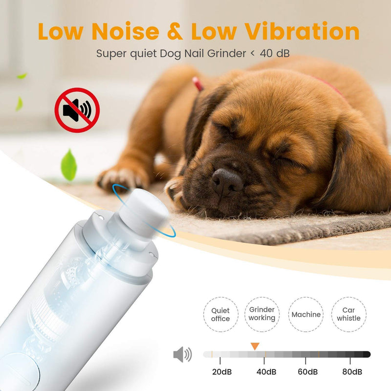 Iokheira Dog Nail Grinders Silent, LED Super Low Noise Electric Dog Nail File Upgraded 2 Speed Motor, USB Rechargeable, Paws Grooming and Painless Claw Care for Small Medium Large Dogs and Cats - PawsPlanet Australia