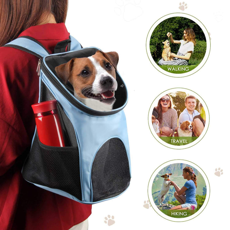 [Australia] - YINGJEE Dog Carrier Backpack Breathable for Small Pets/Cats/Puppies, Pet Carrier Bag with Mesh Ventilation, Safety Features and Cushion Back Support, for Traveling, Hiking, Camping, Walking & Outdoor Blue 