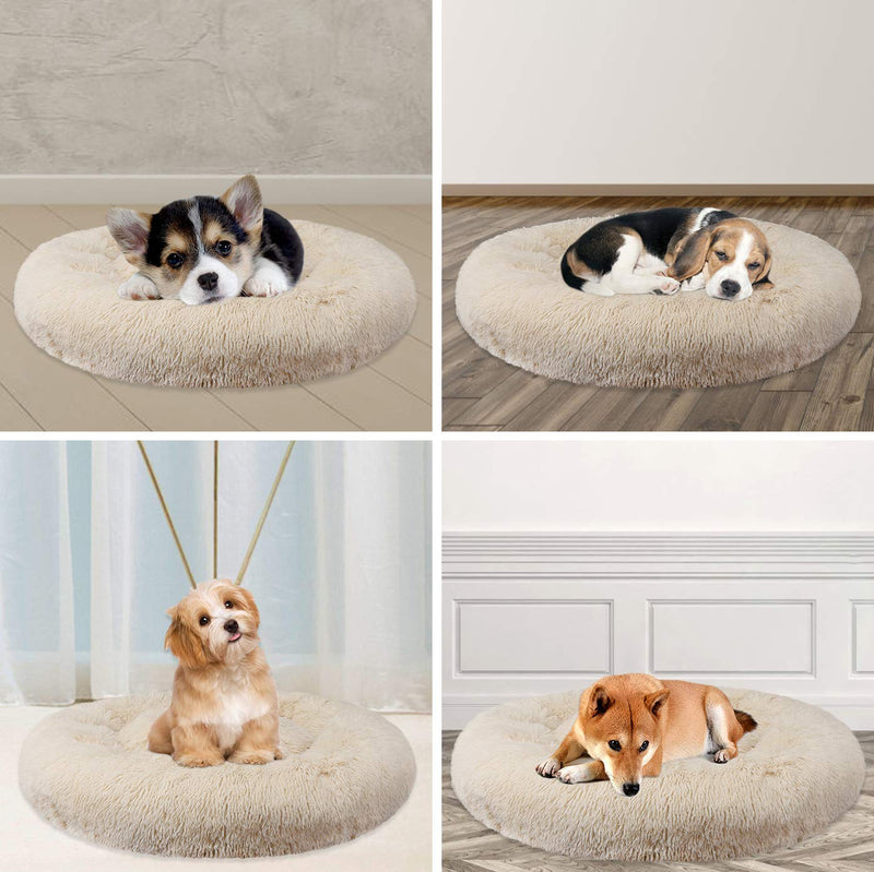 CAROMIO Dog Beds for Small Medium Size Large Dogs Calming Donut Dog Beds Round Fluffy Fuzzy Anxiety Nest for Pets Small Beds (23 Inch Diameter) Beige - PawsPlanet Australia