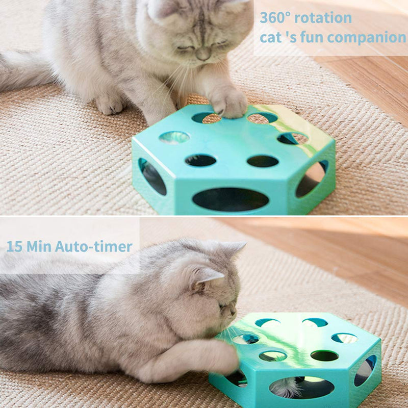 [Australia] - Mylopet Interactive Cat Toys with Electronic Rotating Feather, Novelty Automatic Kitten Toys, Smart Random Rotating Electric Cat Feather Toys Low Noise with Replace Feather Blue(Hexagon) 