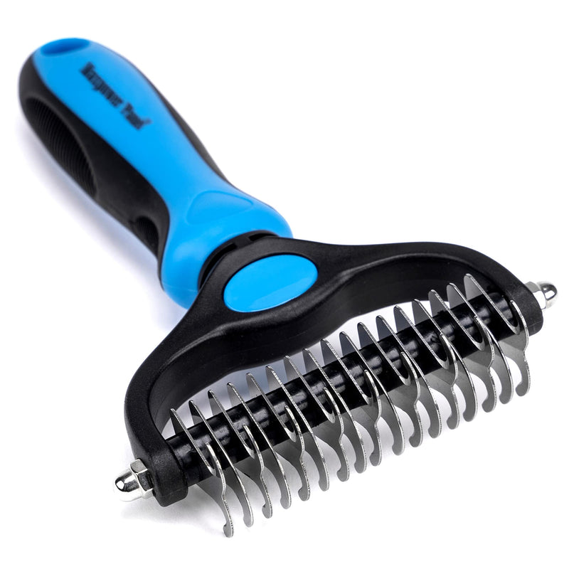 MaxPower Planet dog and cat brush - gentle undercoat brush for long-haired animals - double-sided dog comb & cat comb in blue - PawsPlanet Australia