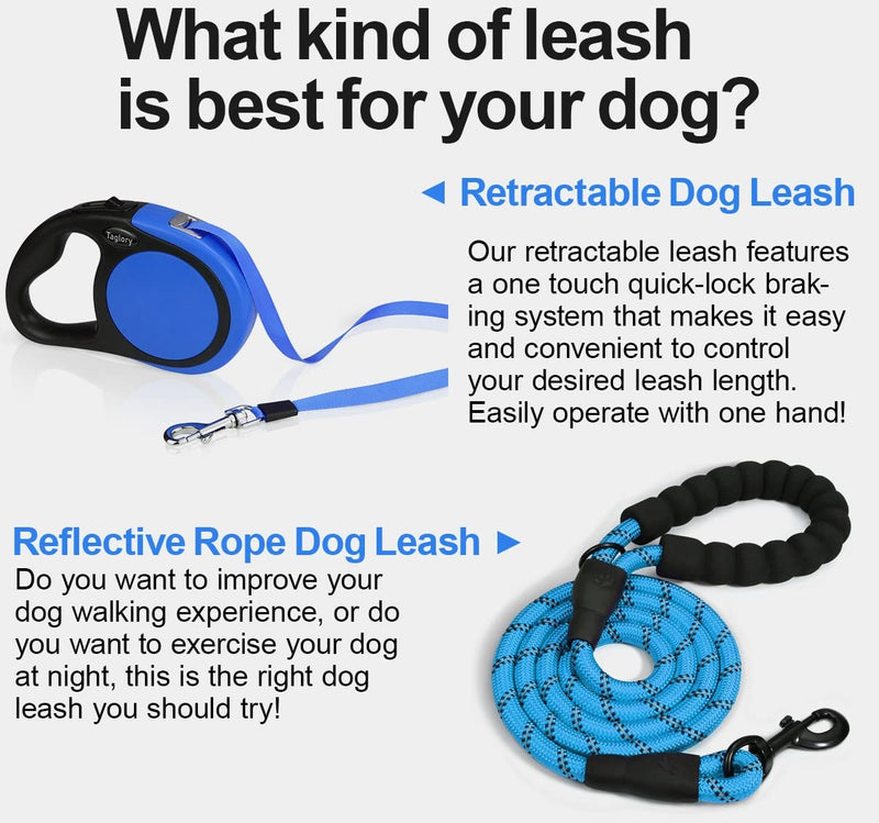 Taglory Dog Lead Roll Lead for Small and Medium Dogs up to 20 kg, Extendable Dog Lead with Non-Slip Handle, Extendable Lead with Safe Brake System, Blue Retractable Dog Lead 5 m Small to Medium (Pack of 1) - PawsPlanet Australia