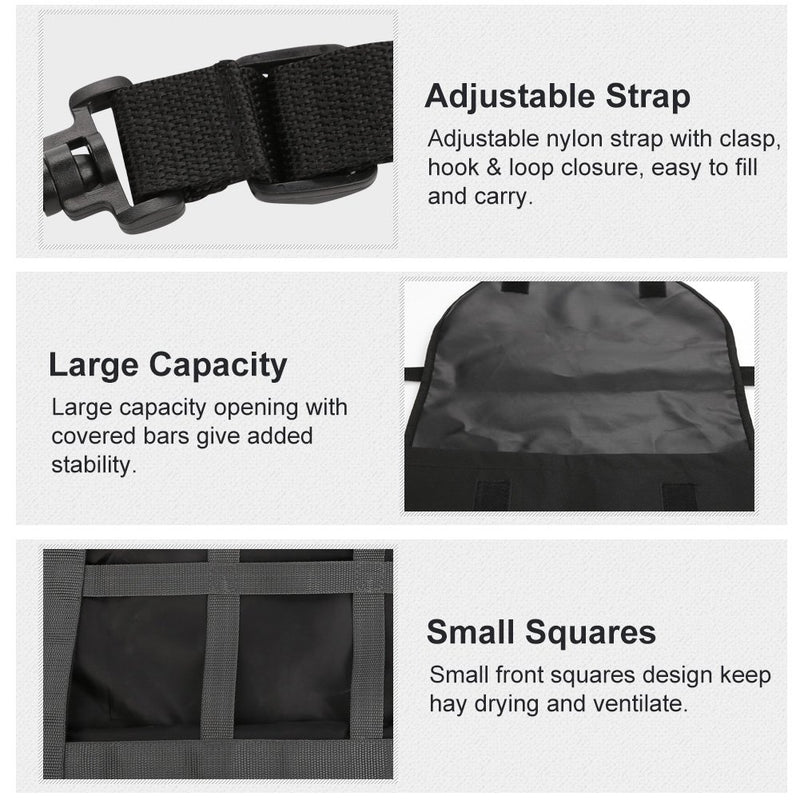 [Australia] - Yosoo Hay Bag, Black Adjustable Strap and Large Capacity 600D Oxford Cloth Horse Feeding Bag Hay Tote Bag Slow Feed Hay Bag with Small Squares 24 x 19 x 10inch 