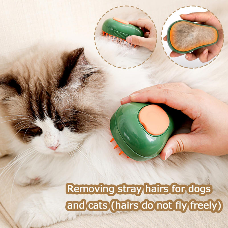 BUSOHA Cat Steam Brush, New Cute Steamy Cat Brush - 3 In 1 Cat Steamy Brush with Cold Steam, Pet Steam Brush for Cats Dogs Rabbit (Green) Green - PawsPlanet Australia