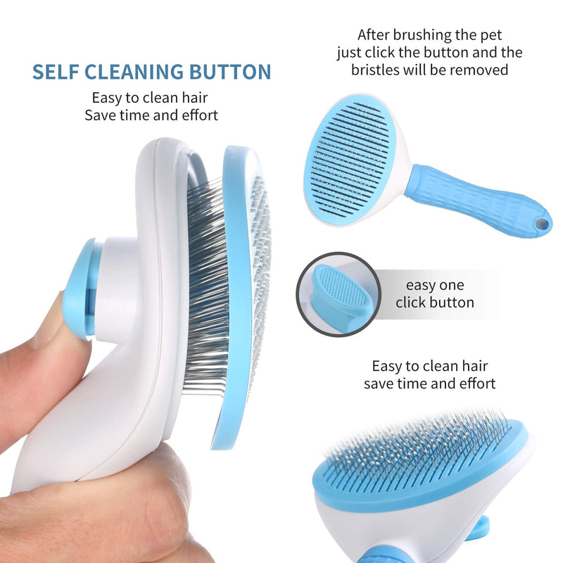 Cat Brush Pet Soft Brush for Shedding Removes Loose Undercoat,Slicker Brush for Pet Massage-Self Cleaning Blue - PawsPlanet Australia