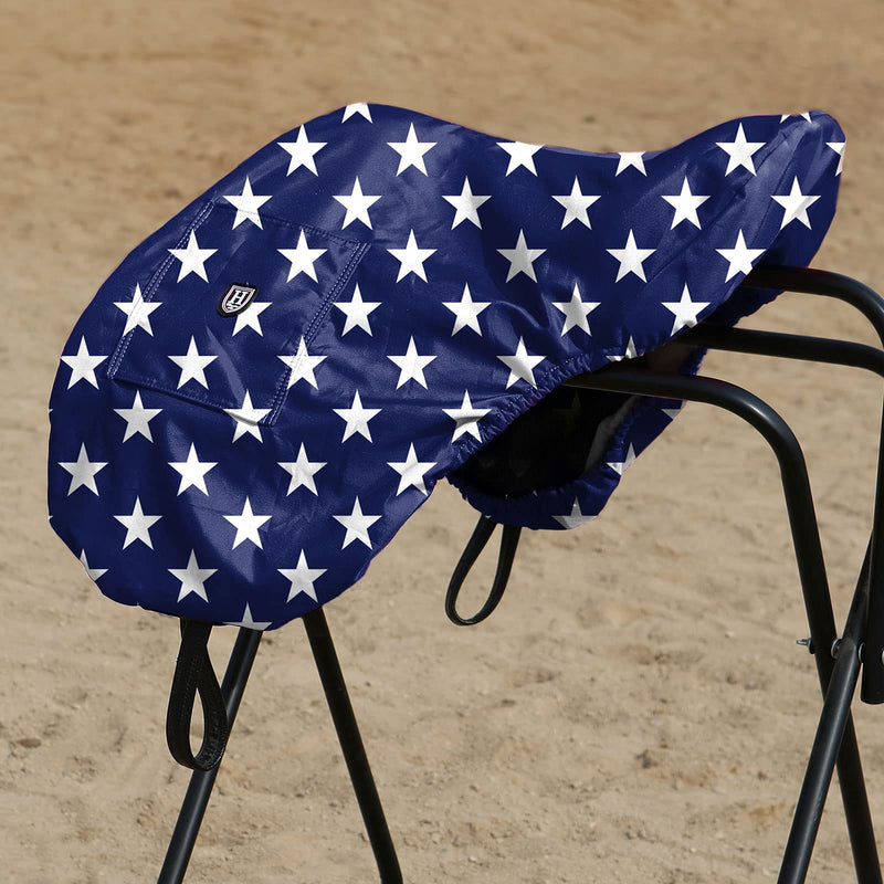 Harrison Howard Premium Waterproof/Breathable Fleece-Lined Saddle Cover with Stylish Prints That Stand Out Protect Your Entire Saddle Dressage-One Size Lined Stars - PawsPlanet Australia